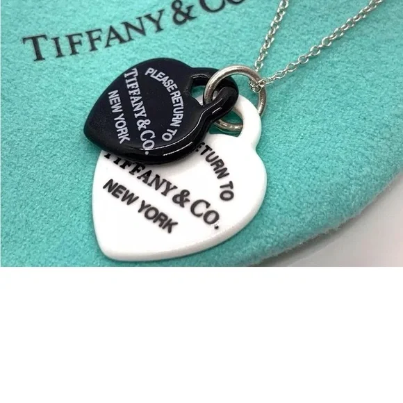 Tiffany & Co Black & White Bone Double Heart Necklace - Picture 5 of 9